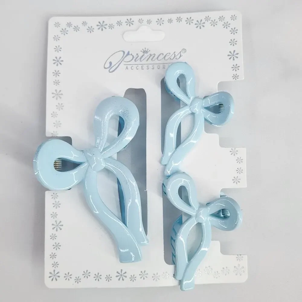 3 pc Ribbon Shaped Claw Clip Set, Hair clips, Light Blue by Princess Accessories